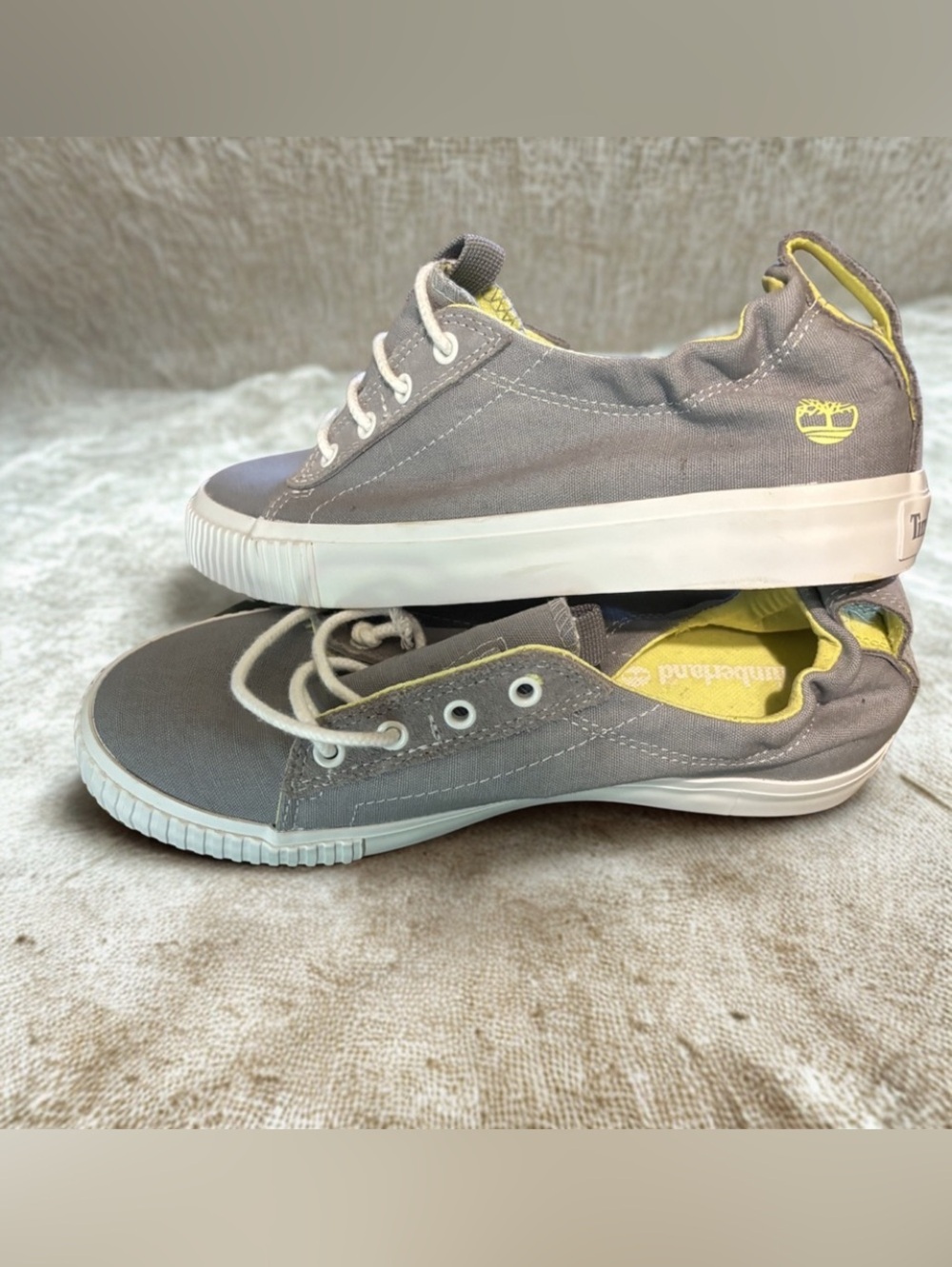 NWT Timberland Newport Bay Oxfords Grey Canvas Sneakers 🍋🟩 Lime Interior 💛 - Picture 3 of 3